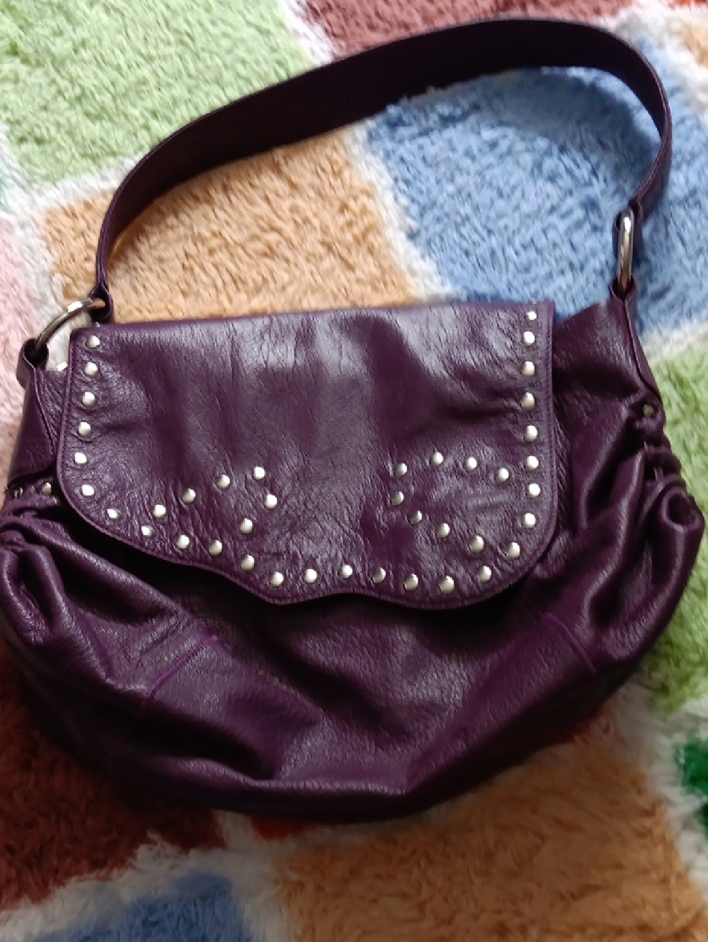 Chi Purple Leather Studded Shoulder Bag